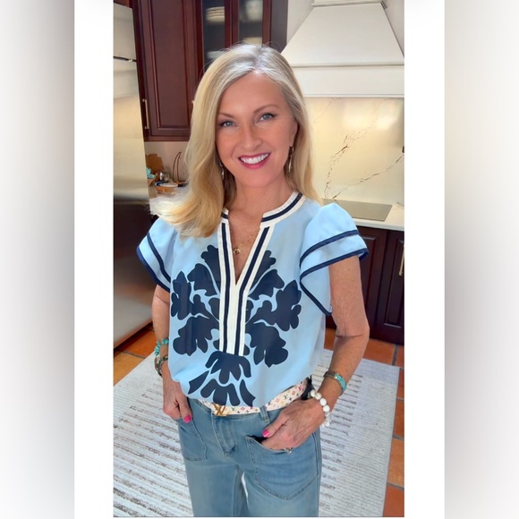 NWT Blue Ruffle Blouse-S - Picture 4 of 13